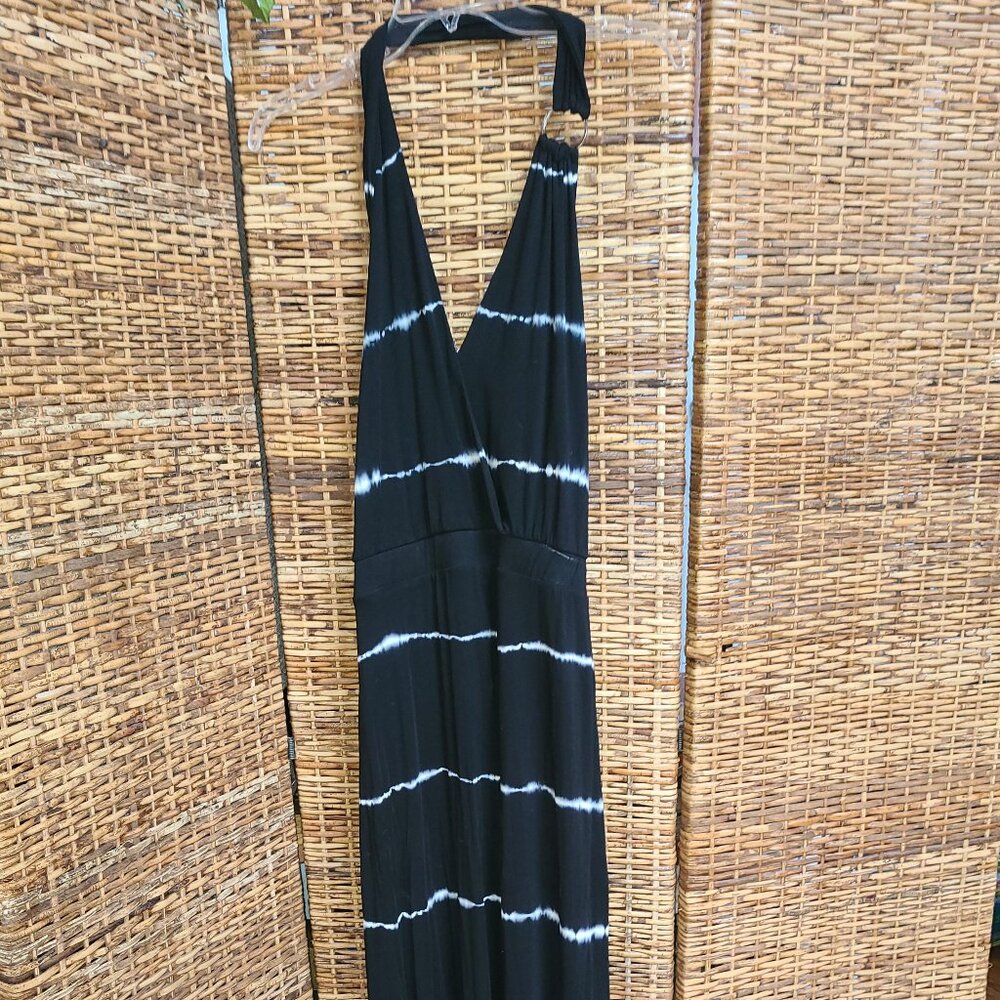 Young Fabulous & Broke Maxi Dress Women L Boho Chic Tie Dye Black & White Halter
